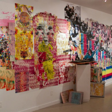 Michael Comeau's collage wall.