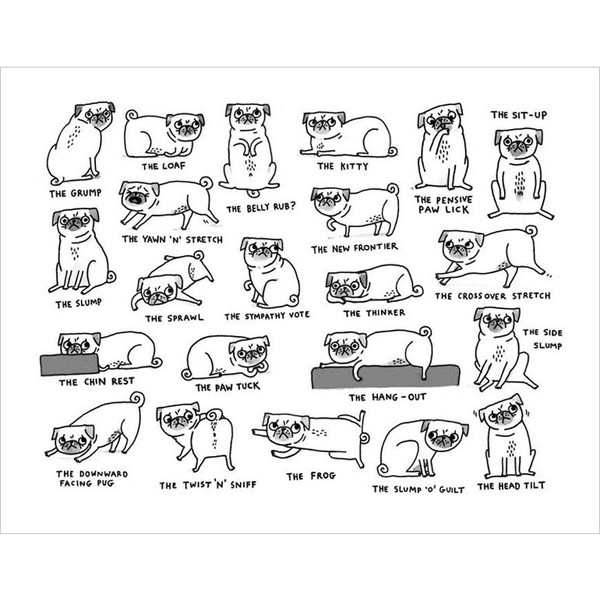Gemma Correll Popular Pug Positions Print