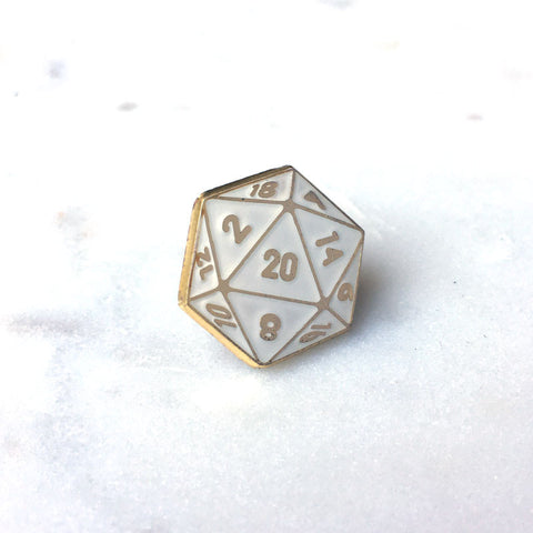 Weapon of Choice D20 Lapel Pin (White)